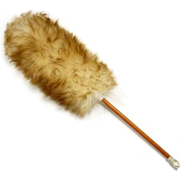 Products 23" Premium Australian Lambs Wool Duster with Stained Wooden Handle and White Molded Hook