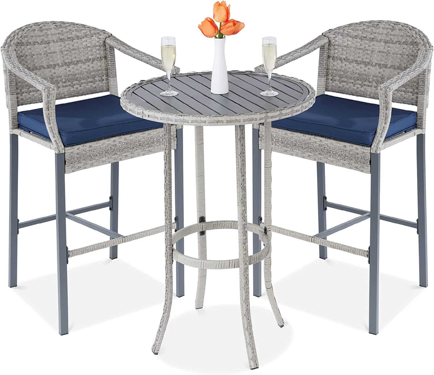 Products 3Piece Patio Bar Table Set, Outdoor Wicker Bar Height Bistro