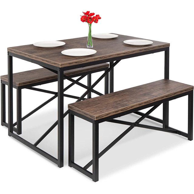 Products 45.5in 3Piece Bench Style Dining Furniture Set, 4Person