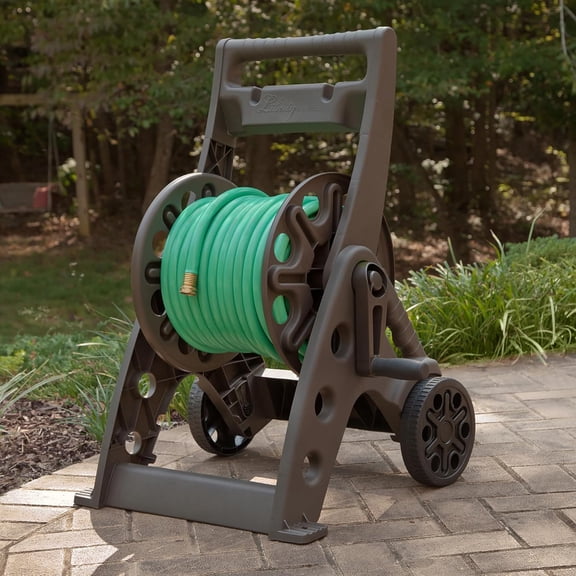 Products 514 Two Wheel Hose Cart, Plastic Bronze with 6ft Leader Hose for Easy Garden Storage
