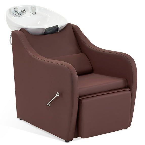 Products BarberPub Shampoo Barber Backwash Chair Extended, Ceramic Shampoo Bowl Sink Chair Station for Spa Beauty Salon 9090
