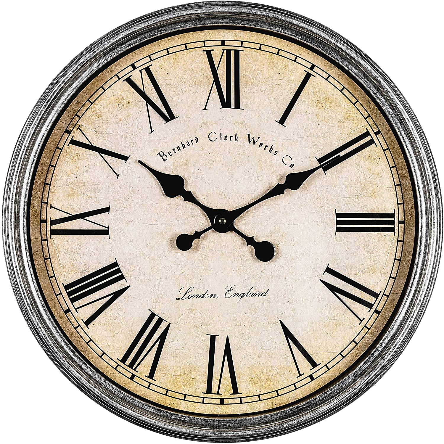 20-Inch Rustic Brown Round Silent Wall Clock with Roman Numerals