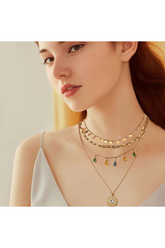 Products Necklaces & Pendants 2 Womens Fashion Necklace Alloy Teardrop Pendant Statement Piece For Daily Wear And Classic Everyday Accessory Platform start#Gold Layered Necklaces for Women Retro