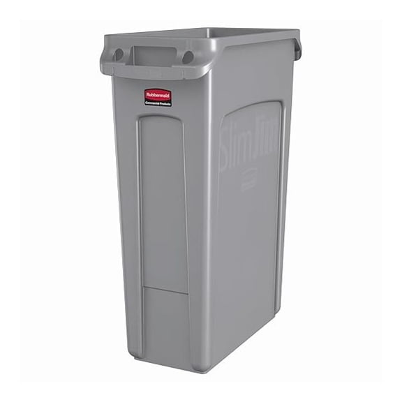 Products Slim Jim Plastic Rectangular Trash/Garbage Can with Venting Channels 23 Gallon Gray