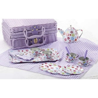 Delton Porcelain Tea Set in Basket, Purple Dancer - Walmart.com