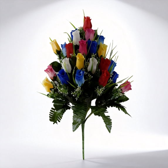 ProductsArtificial flowers1 Sympathy Silks Cemetery Flowers Gravesite Flowers Red Lilies with White Daisies and Red Roses Bouquet