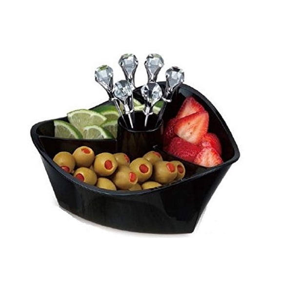 Prodyne Happy Hour Garnish Servers Clear Bowl With Colorful Diamond Head Picks