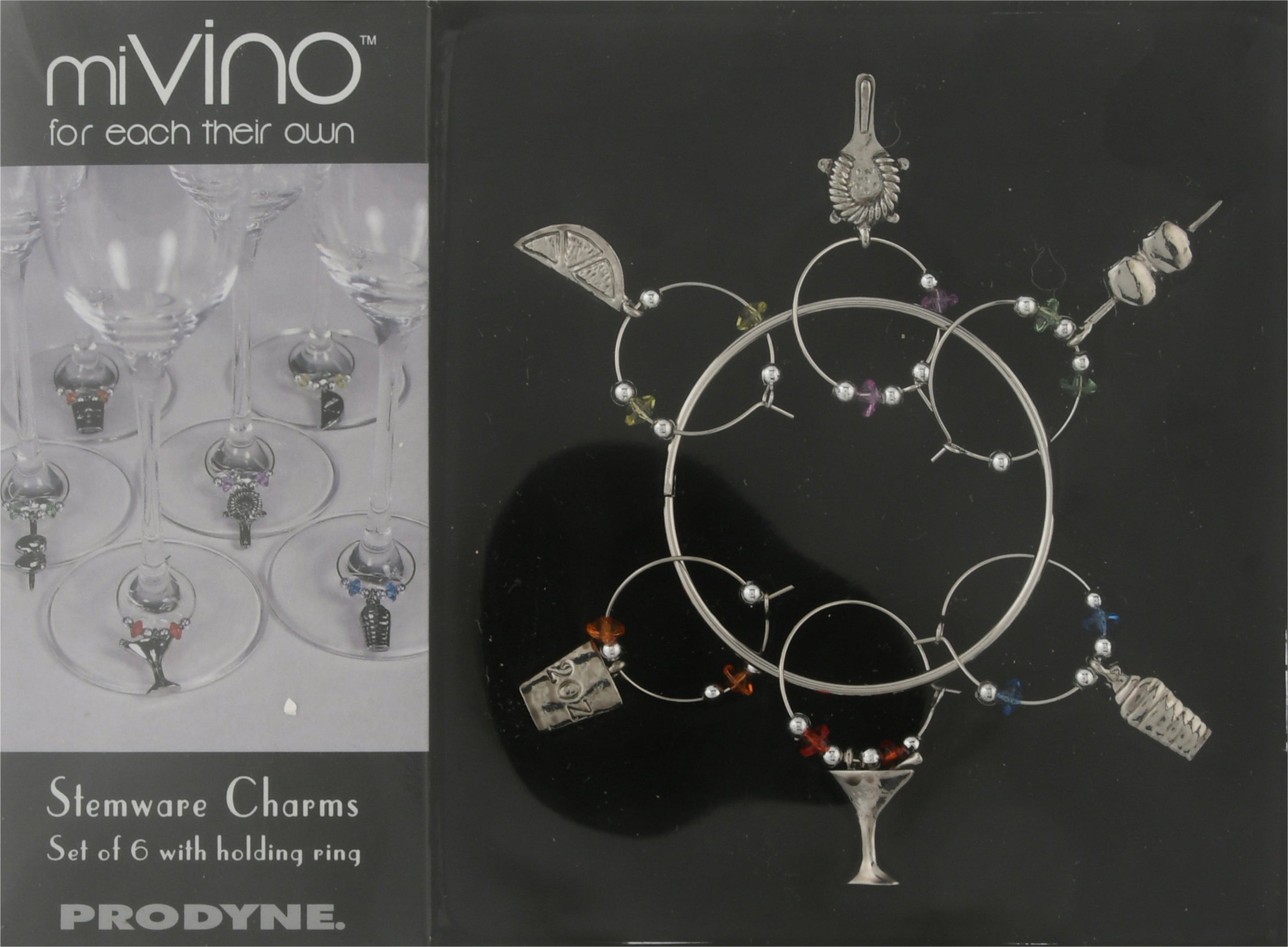 Prodyne Pewter Martini Bar Stemware Charms, Set of 6