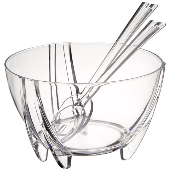 Prodyne Acrylic Salad Bowl with Servers, 11 inches diameter, 6.75 inches height, Clear