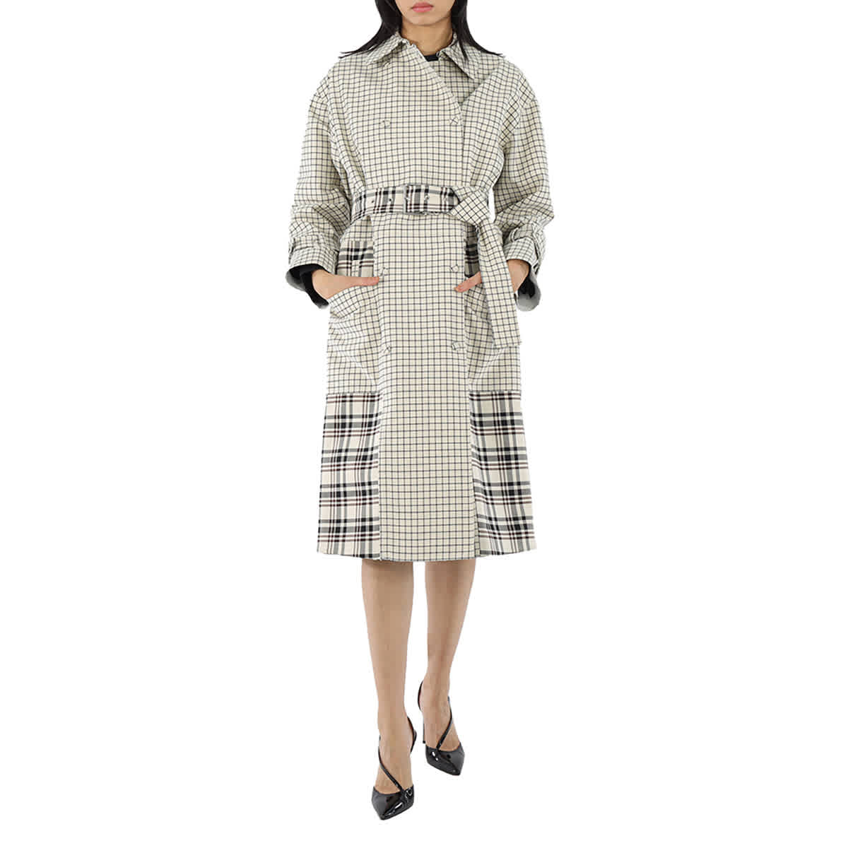 Proenza Schouler Ladies Windowpane Plaid Belted Trench Coat, Brand Size 2 - image 1 of 1