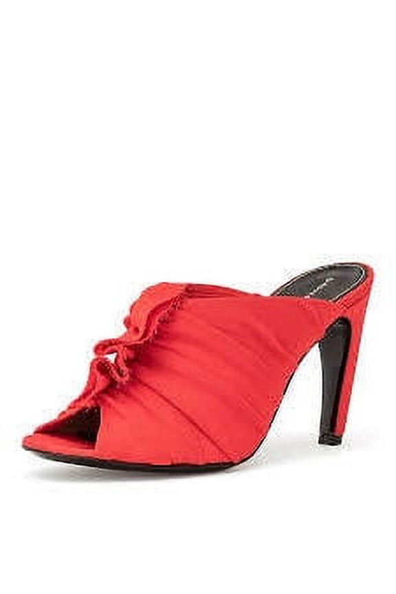 Ruched Curved Heel Sandals Red Open Toe Mule Dress Pumps (7)