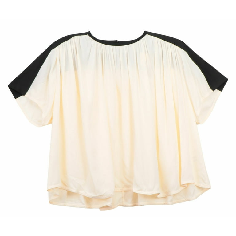 Proenza Schouler Women's Ivory / Black Gathered Color Blocking Shirt Blouse  - 8 