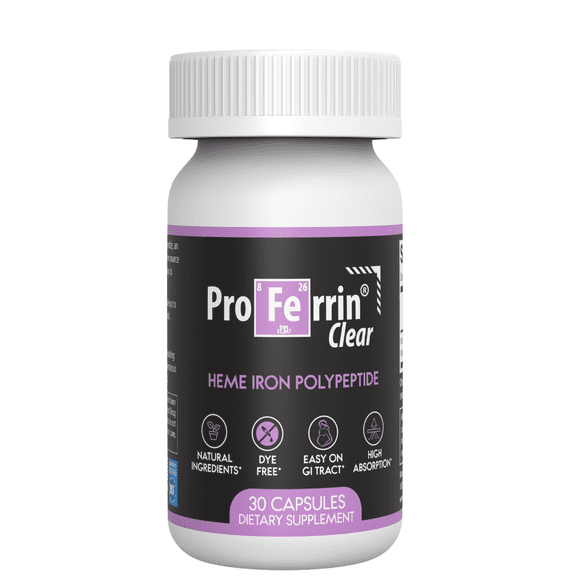 Proferrin Clear Heme Iron Supplement, 30 Capsules- Superior Absorption, Easy on The Gut, Natural, Made in The US