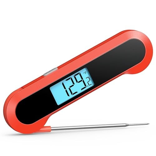 Professional 0.5 Sec Instant Read Meat Thermometer Digital, NIST Certified ±0.5℉ Accuracy, Auto Rotate Large LCD Display, Highly Waterproof Cooking Thermometer for Baking Grill BBQ Smoker Oven, Red
