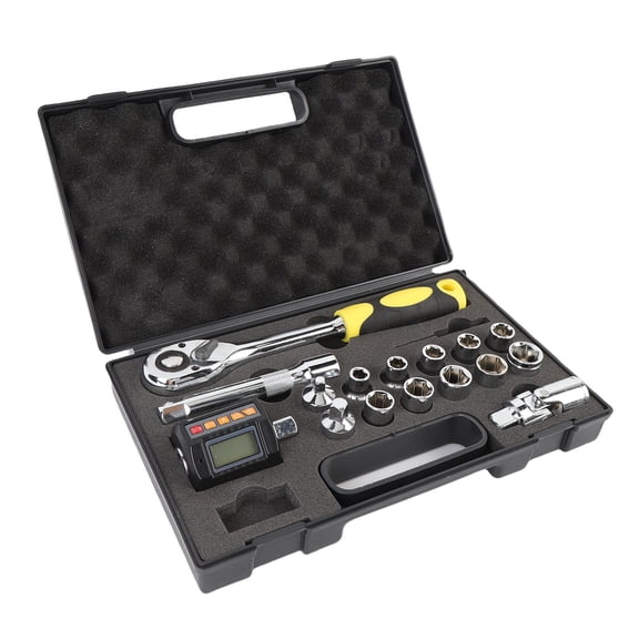 Professional 1/2-Inch Digital Torsion Wrench Meter and Ratchet Wrench Set with Backlit LCD Screen - 6 to 200 N.m (4.4 to 147.5 ft-lbs) - Includes Adapters, sockets and durable Storage Case
