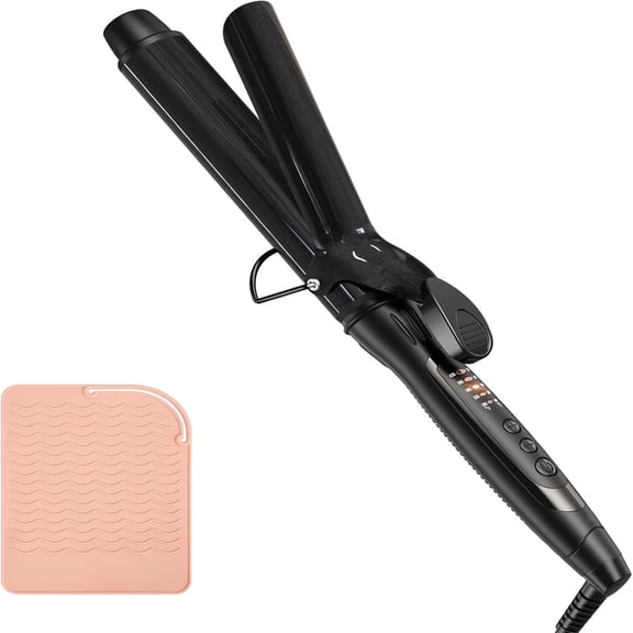 Professional 1.4-Inch Large Barrel Curling Iron, Salon-Quality Ceramic Styler for Voluminous Beach Waves and Soft Curls, 5 Adjustable Temperatures up to 430F, Includes Heat-Resistant Mat, Black