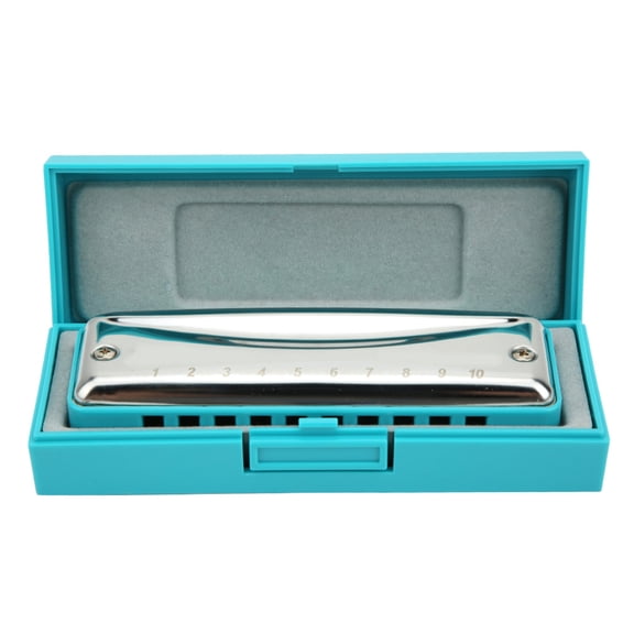 Professional 10-Hole 20-Tone Blues Harmonica C Key Wind Instrument Small Cute Portable Musical Instrument Gifts for Beginners, 4.1 inches / 10.3 cm, Ocean Blue