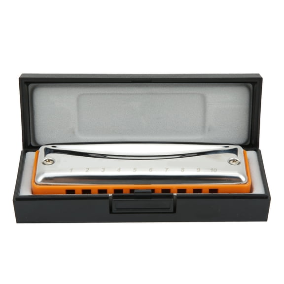 Professional 10-Hole 20-Tone Blues Harmonica C Key Wind Instrument Small Cute Portable Musical Instrument Gifts for Beginners, 4.1 inches / 10.3 cm, Vivid Orange