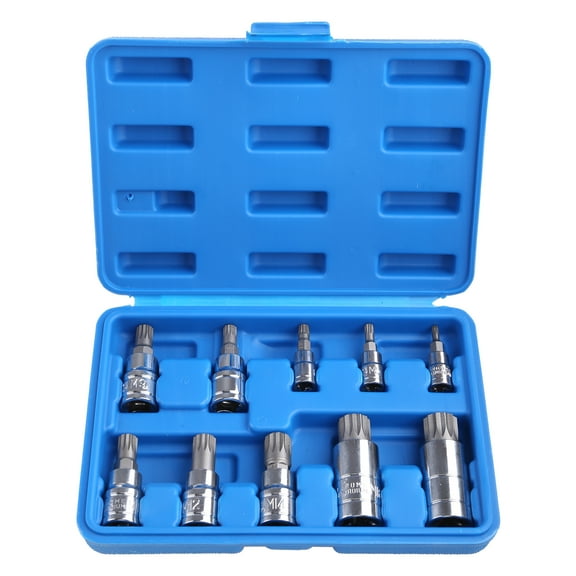 Professional 10 Pieces Mixed Drive Metric XZN Triple Square Spline Bit Socket Set with Carrying for Case Automotive Tool