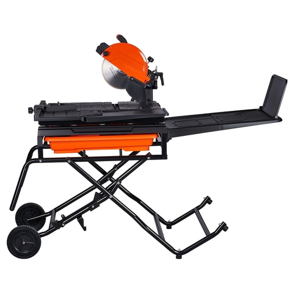 Professional 10-inch Tile Cutter Wet Saw, 65Mn Steel Blade, 4500 RPM Motor, Adjustable Miter Angle 0-45, Includes Water Tank & Wheels for Tiles & Stones