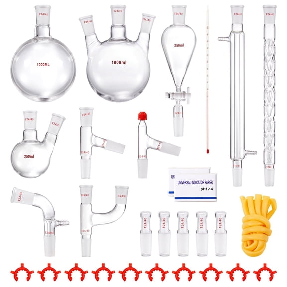 Professional 1000ml Essential Oil Distillation Kit, 29-Piece Borosilicate Glassware Set with 24/40 Joints for Home Lab Distilling