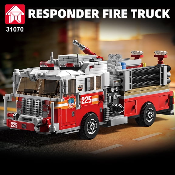 Professional 1052-Piece City Fire Engine Engineering Set - Realistic Pumper Truck Model with Multi-Linkage Mechanism, High-Density Building Bricks for Adults