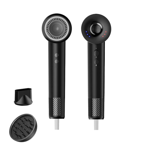 Professional 110,000 RPM High-Speed Hair Dryer - 1500W Digital Brushless Motor Styler, 21-Mode Precision Logic Hub with Magnetic Attachments, Midnight Black