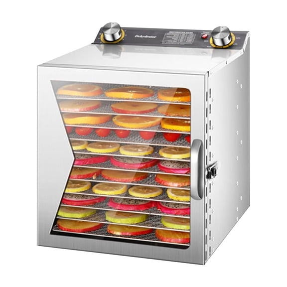 Professional 12 Drying Racks Food Dehydrator 800W Jerky Maker with 24H Timer and Temperature Control 35-90C (95-194F) 12.2 x 11.8 x 14.4 Inches (31 x 30 x 36.5 cm) Stainless Steel Glass Door