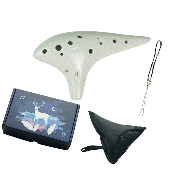 Professional 12 Hole Ceramic Ocarina Wide Octaves Ranges Easy to Learn Wind Instrument for School Bands and Performers