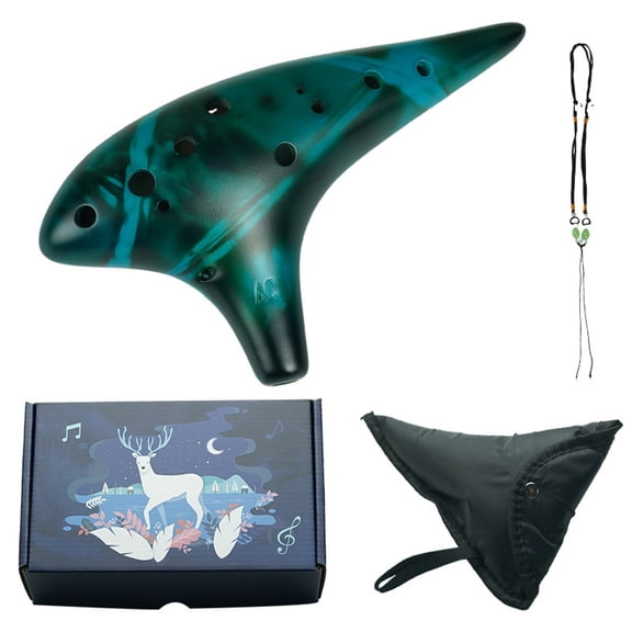 Professional 12 Hole Ceramic Ocarina Wide Octaves Ranges Easy to Learn Wind Instrument for School Bands and Performers