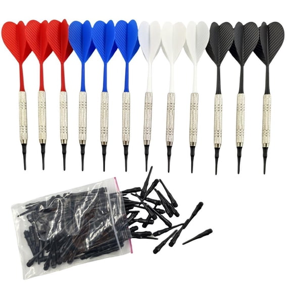 Professional 12-Pack Soft Tip Darts with 100 Black 2BA Replacement Tips, Durable Plastic Darts for Electronic & Arcade Dartboards, Enhanced Grip & Accuracy
