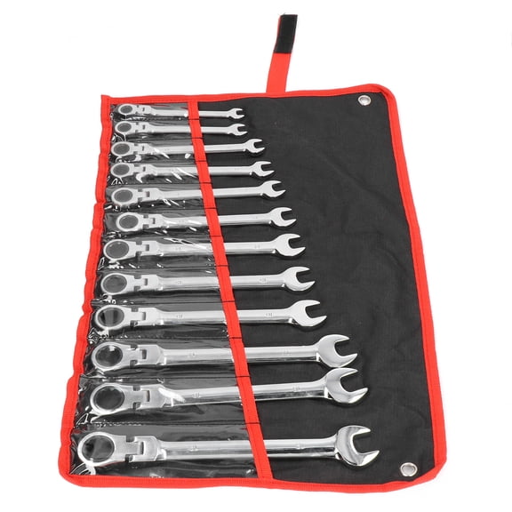 Professional 12-Piece Double End Ratcheting Wrench Set, Chrome Vanadium Steel Flex-Head Ratchet Spanner Kit (8mm - 19mm / 0.31" - 0.75") with Storage Bag