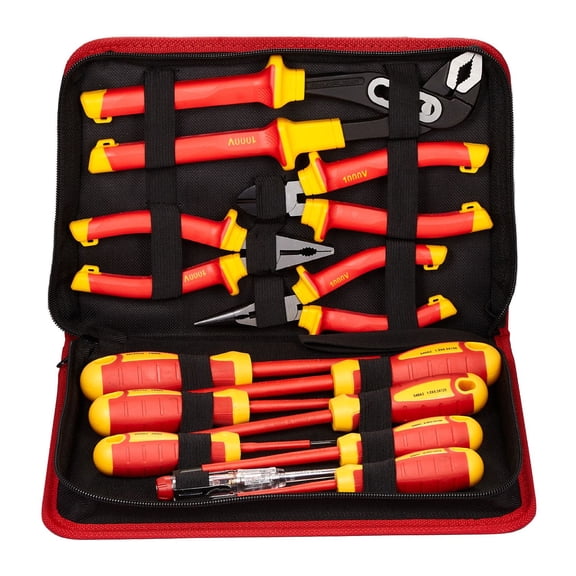 Professional 12 Piece Insulated Screwdriver Set 1000V Safety Rating Magnetic Tips Pliers Electrician Tools