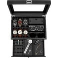 thumbnail image 1 of Professional 12 Slot Watch Box with Versatile Jewelry Drawer, Premium PU Leather Watch Display Organizer for Men and Women, Large Real Glass Top Watch Collection Case with Soft Interior, Black, 1 of 6