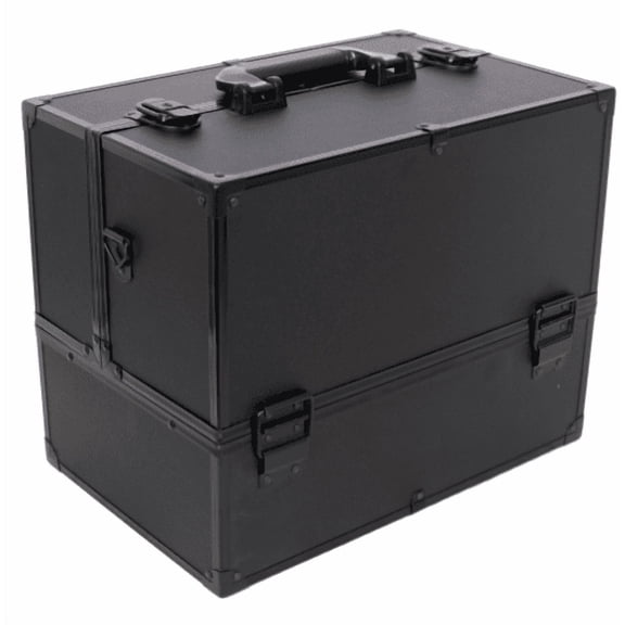 Professional 14Inch Lockable Makeup Train Case with 6 Adjustable Trays, Black