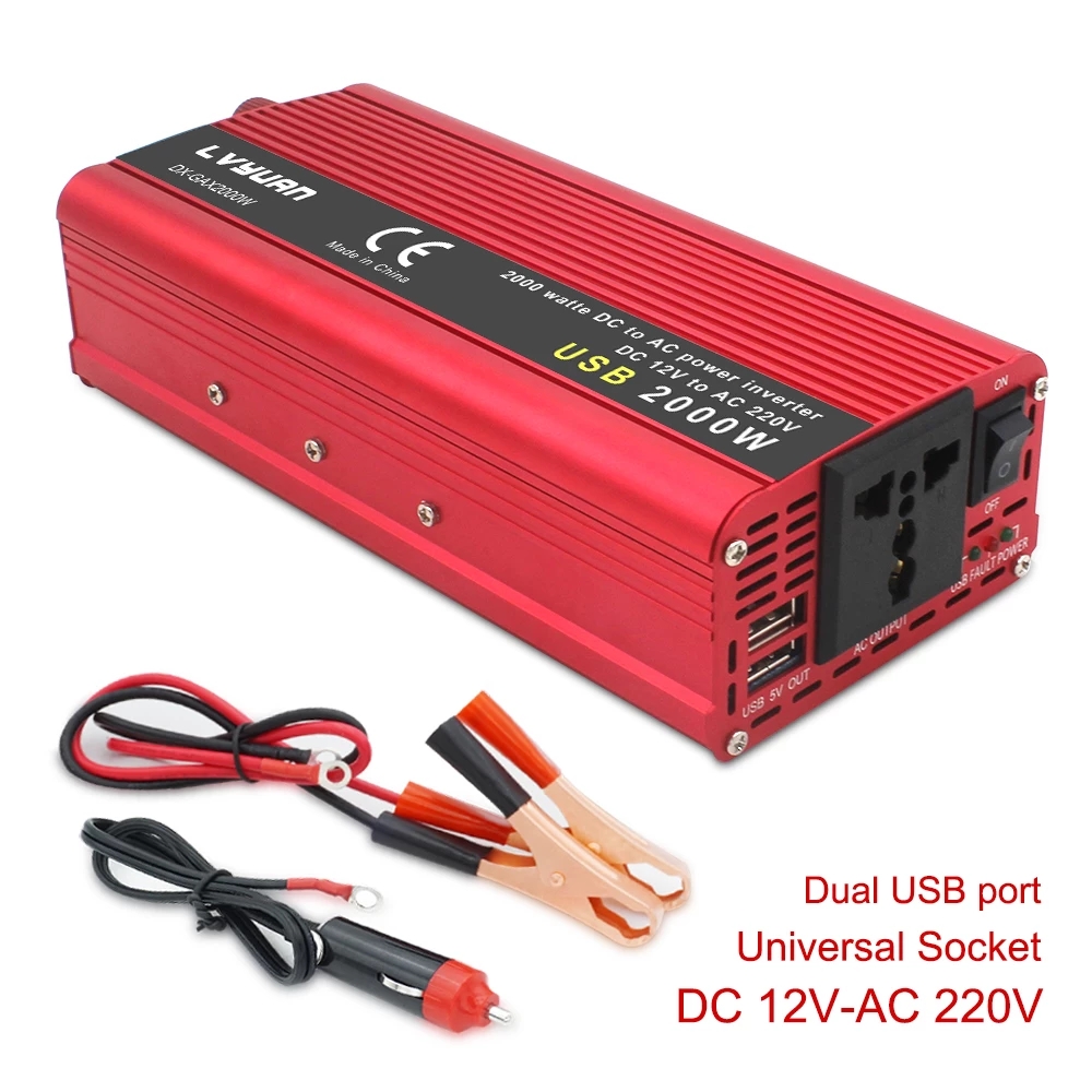 Professional 1500W/2000W Car Inverter DC 12 V to AC 220 V Power