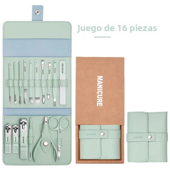 Professional 16 in 1 Manicure & Pedicure Set, High Quality Stainless Steel Tools with Portable Leather Case, Gift for Men Women