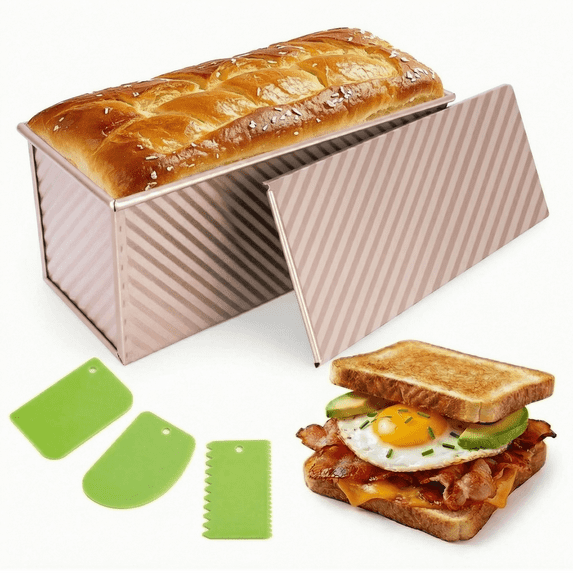 2.2lb Pullman Bread Loaf Pan with Lid - 13x4 Inch Professional Nonstick Bread Baking Mold for Homemade Sandwich & Artisan Sourdough, Heavy-Duty Gold Carbon Steel Toast Box