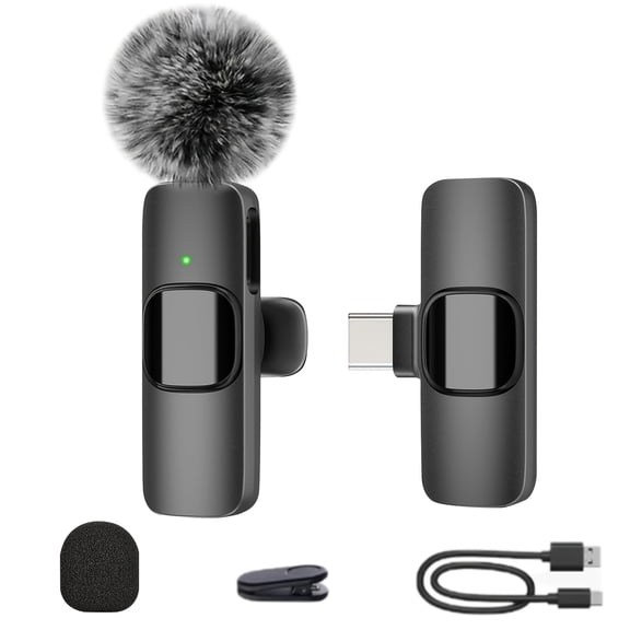 Professional 2.4G Wireless Lav Mic with USB-C, 100ft Range, DSP Noise Reduction & Windshield for Podcasting, Streaming, Smartphones, Tablets
