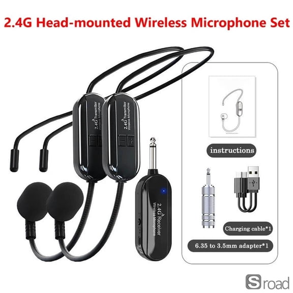 Professional 2.4G Wireless Microphone System, Headset & Handheld Mic With Receiver, 50M Range, 8H Battery, Stage Reverb, For Teaching, Fitness, Karaoke, Presentation, Amplifier