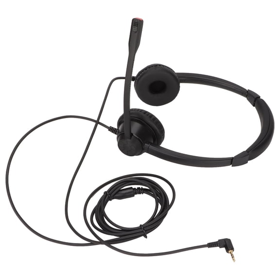 Professional 2.5mm Dual Ear Office Telephone Headset with Noise Canceling Mic Binaural Call Center Headphones Black (7.48 in / 19 cm)