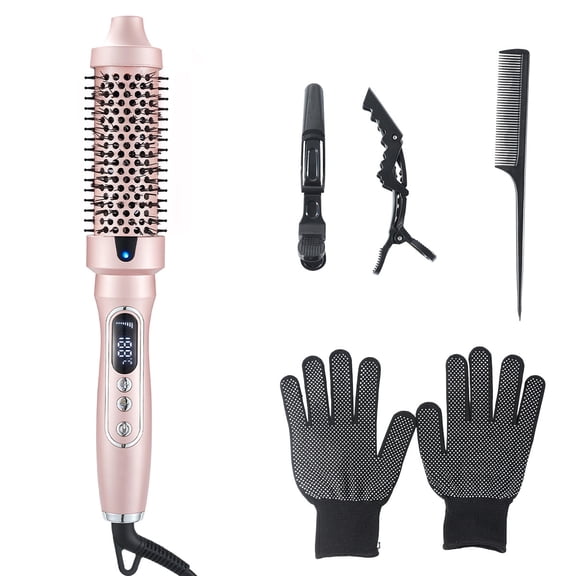 Professional 2-in-1 Infrared Heated Round Brush Hair Styler, Ceramic Tourmaline Thermal Comb for Root Lift and Volume, 10 Precise Heat Levels with LCD