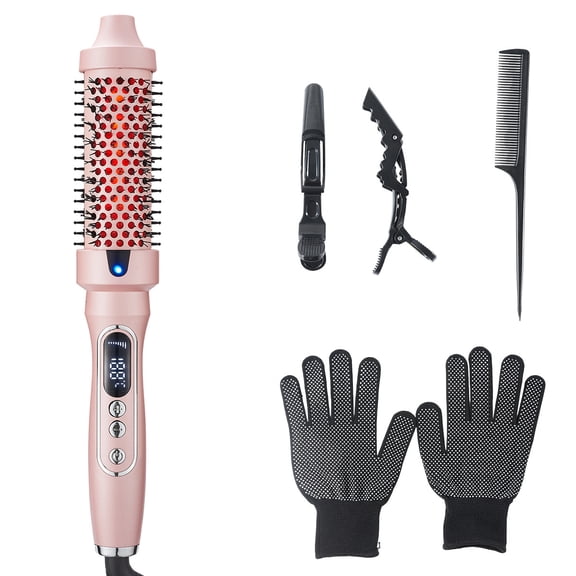 Professional 2-in-1 Infrared Heated Round Brush Hair Styler, Ceramic Tourmaline Thermal Comb for Root Lift and Volume, 10 Precise Heat Levels with LCD