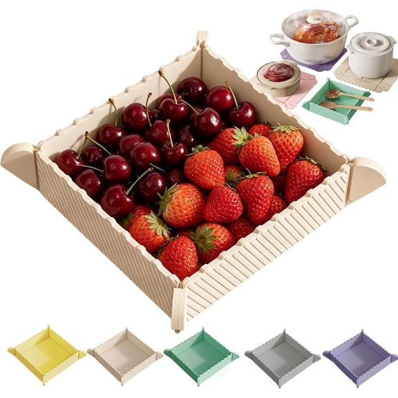 Professional 2-in-1 Magnetic Foldable Silicone Mat Serving Tray, Heat Resistant Food Grade Trivet for Kitchen Counter RV Camping and Outdoor Use (1 Piece, Beige)