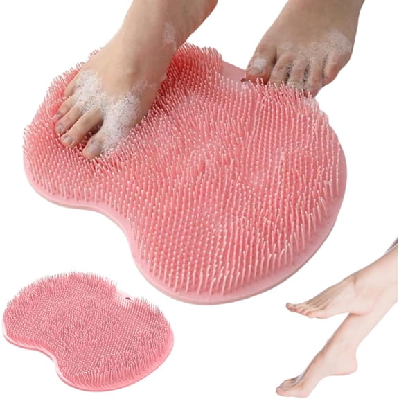 Professional 2-in-1 Shower Foot Scrubber Mat With Suction Cups for Exfoliating, Silicone Back Scrubber, Shower Boot Cover Waterproof Foot Mat for Men and Women, Labor-saving Massager