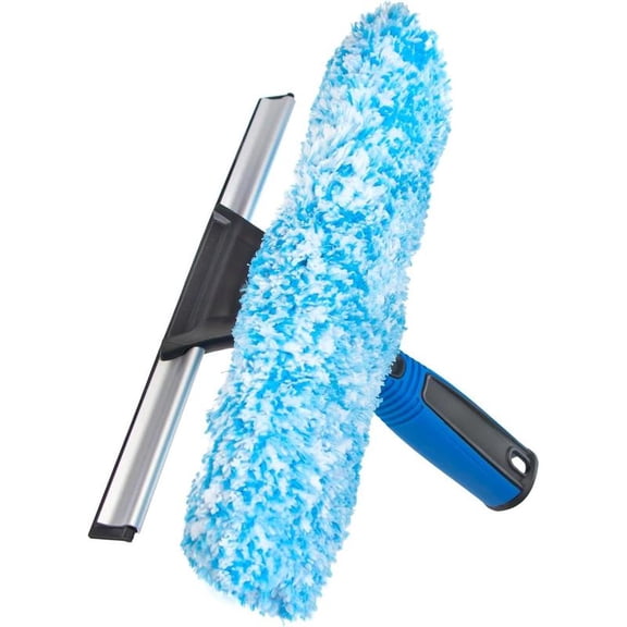 Unbranded Professional 2-in-1 Window Squeegee and Scrubber - Microfiber Sleeve - 10 Inch