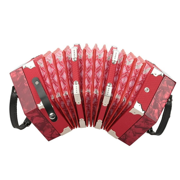 Professional 20 Buttons Accordion Concertina Musical Instrument (Red)