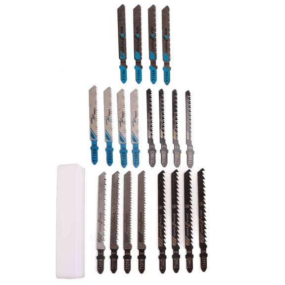 Professional 20-Piece T-Shank Jigsaw Blades Set for Fast Wood and Metal Cutting, Multi-Purpose Assorted Blades Pack with Storage Box (12 in / 30.5 cm)