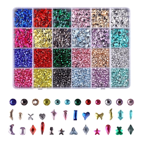 Professional 24-Grid Flatback Rhinestones Set for Nail Art & DIY Crafts, Multi-Colored Crystal Gems with Storage Box for Cell Phone Case, Jewelry Decoration