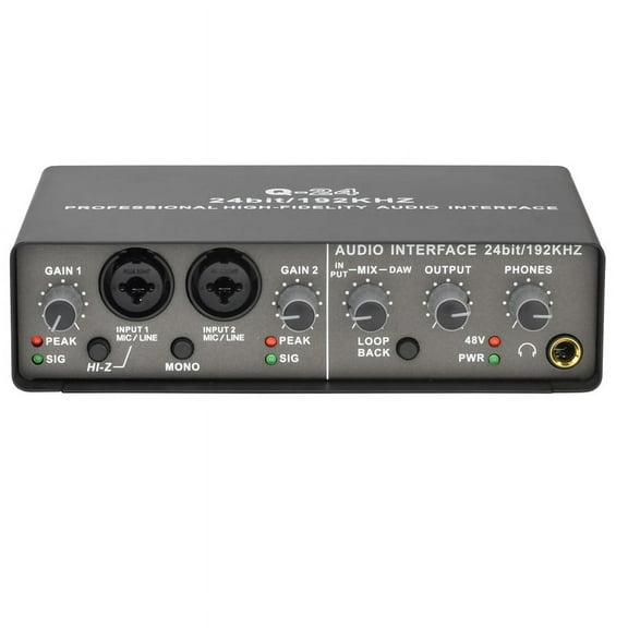 Professional 24Bit 192KHz Audio Interface 2 Input Sound Card for Electric Guitar Loopback External Studio PC Recording